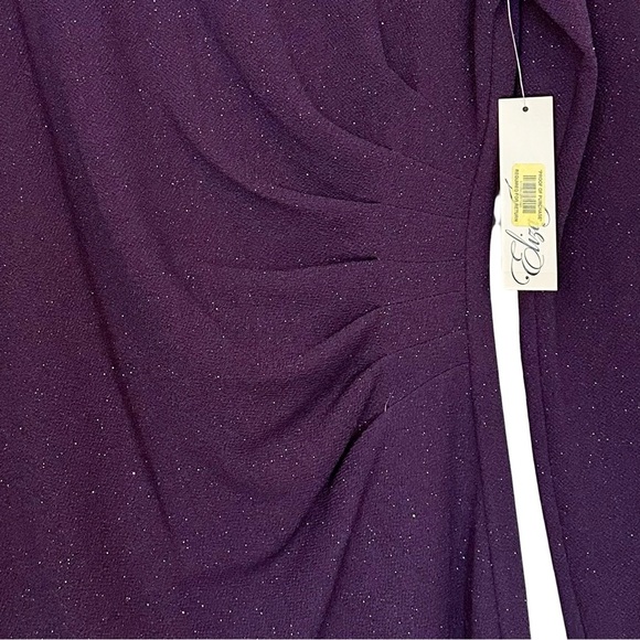 NWT Eliza J Long Sleeve Ruched Sheath Dress in Plum Glitter Size 6 - Picture 7 of 13